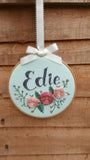 6" 3 rose mint - Custom Name Hoop -Nursery Decor Children's Bedroom