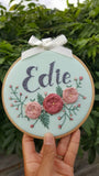 6" 3 rose mint - Custom Name Hoop -Nursery Decor Children's Bedroom