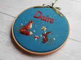 6" Name hoop, Needle Painted Fox & Hare - Custom/Bespoke Hoop Art Gallery