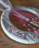 Pink Rays - Calm Clay Collection - Crystal beads –  hand stamped, hand stitched, beads - Ready to buy