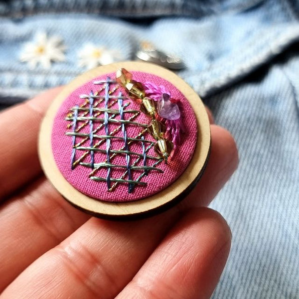 "Amethyst Crystal Galaxy Badge" - Badge - Hand Embroidered Wearable