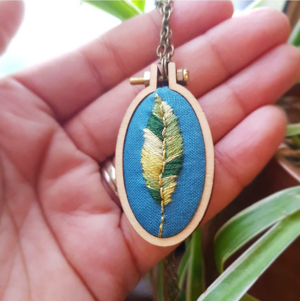 'Leaf' Necklace - Hand Embroidered Wearable - Ready to Buy